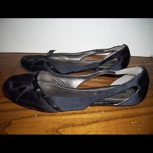 Black Fabric Flats, Open Cut-Out Sides, Sz 7M